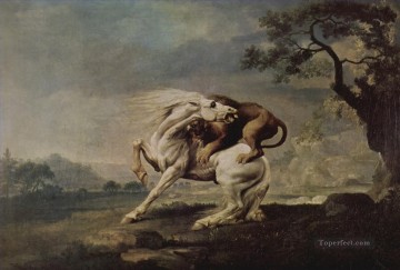 Pferd angegriffen von einem Löwen Ölgemälde